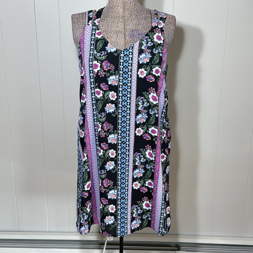 Pink Rose NWT Womens Large Sleeveless Dress Cross Straps Floral Lined